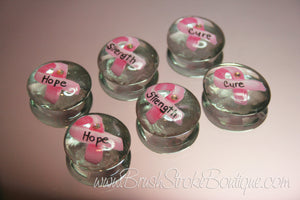 Hand Painted Glass Gems - Breast Cancer Ribbon - Original Designs by Cathy Kraemer