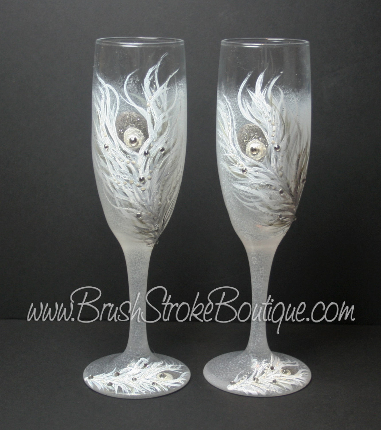 Peacock Wedding Champagne Glasses  A Wincy Glass N' Design, LLC – A Wincy  Glass N Design