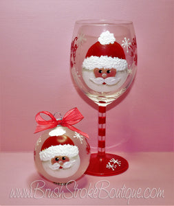 Hand Painted Wine Glass Ornament Set - Santa Face - Original Designs by Cathy Kraemer